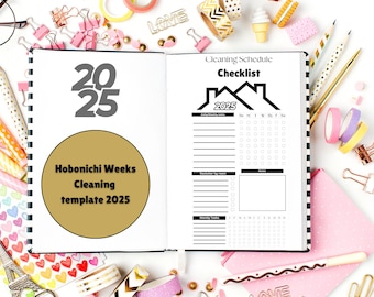 Sjabloon voor schoonmaakchecklist voor Hobonichi-weken.  Alleen digitale download!