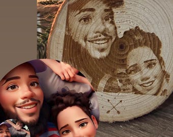 Personalisierte Holzgravur Familienfoto Ornament, Benutzerdefinierte Cartoon Kunst Porträt, Andenken Weihnachtsdekor