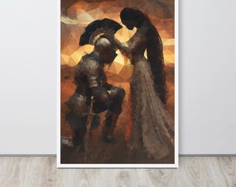 Mittelalterliche Ritter Wand Kunst Digital Druck Sonnenuntergang Fantasy Krieger Dekor Renaissance Liebe Gothic Romantik