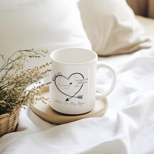 Personalisierte Landkarte - Tasse - Wo unsere Geschichte begann | Individuelle Herzkarte mit Namen & Inschrift