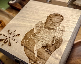 Benutzerdefinierte Foto gravierte hölzerne Baby Erinnerungsbox | Personalisierte Erinnerung