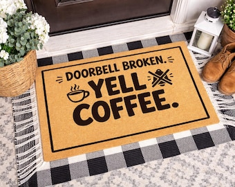 Lustiger Kaffee Fußmatte, Bauernhaus Eingangsteppich, Café Geschenk, Willkommensmatte, natürlicher Kokos, Haustür