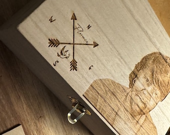 Custom Engraved Wooden Memorial Box: Photo Keepsake Gift