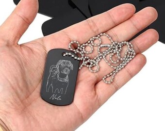 Personalized Pet Dog Tag Necklace | Custom Engraved Portrait | Memorial Jewelry | Keepsake Gift