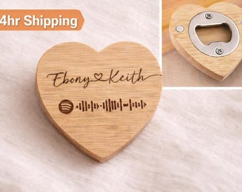 Personalisierter Herz Flaschenöffner Magnet mit Spotify Code, Benutzerdefiniertem Song, Kühlschrank, Musikgeschenk