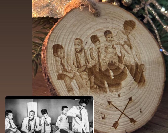 Featured listing image: Personalized Wood Engraved Family Photo Ornament - Wood Etched - Laser Photo Ornament - Turn your Photo into a Keepsake