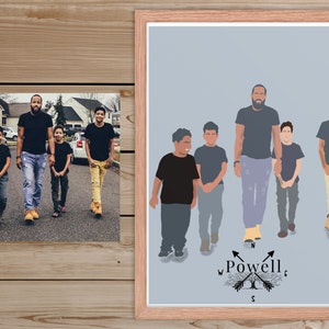 Custom Family Portrait With Kids, Faceless Portrait From Photo, Personalized Family Gift, Custom Wall Art, Anniversary Gift For Him