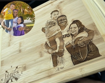 Engraved Family Photo Cutting Board: Personalized Wood Kitchen Decor