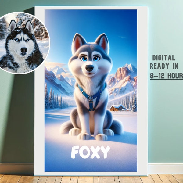 Benutzerdefinierte AI Cartoon Haustier Porträt, personalisiertes Hundekarikaturporträt vom Foto, Wandkunst für Tierliebhaber, benutzerdefiniertes Haustierkunstgeschenk Digitale Downloads