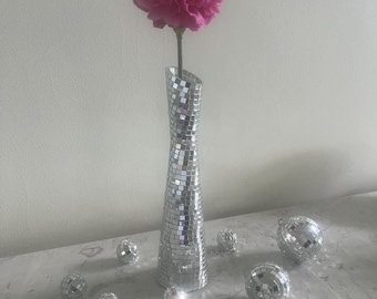 Disco Tile Vase,Silver Mirror Vase,Glam Home Decor