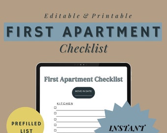 First Apartment Checklist Printable, Editable, Canva Template, Instant Download PDF