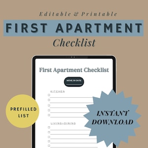First Apartment Checklist Printable, Editable, Canva Template, Instant Download PDF