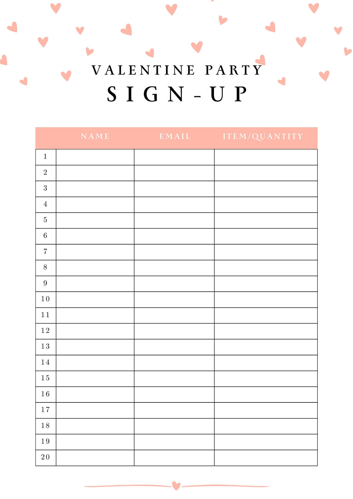 Valentine Party Sign up Template - Etsy