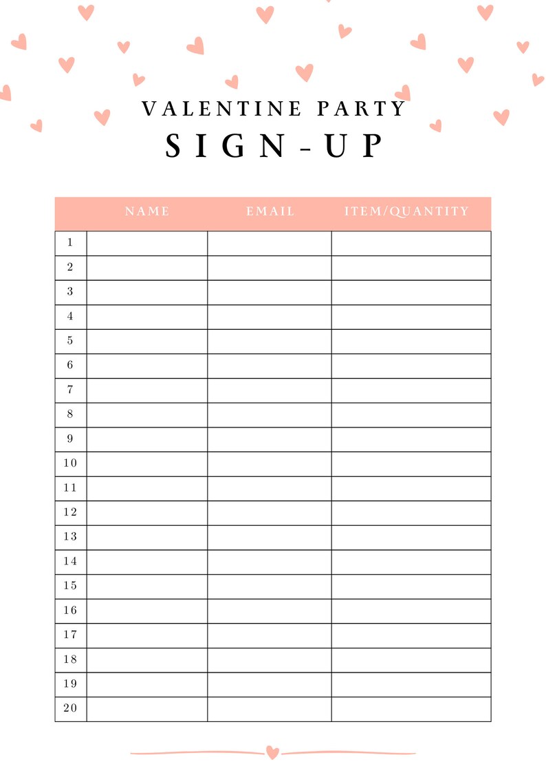 Valentine Party Sign up Template - Etsy