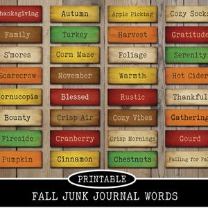 Herfst ongewenste dagboek afdrukbare woorden rustieke papier ambachtelijke november herfst Thanksgiving etiketten digitale download