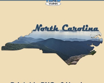 North Carolina PNG Outline Mountain View Printable Shirt Sticker Design Digital Download