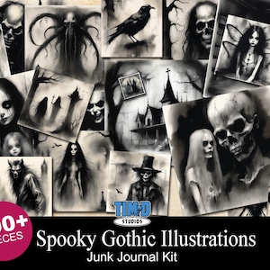 Spooky Gothic Illustrations Junk Journal Kit Dark Halloween Digital Download Printable ATC Trading Cards