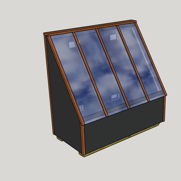 Solar wood kiln plans for 300-400 board feet of lumber (45 or 55 degree collector angle for northern latitudes)