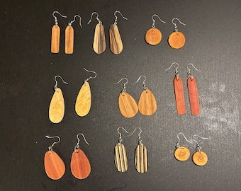 Handcrafted wood earrings, stainless hooks