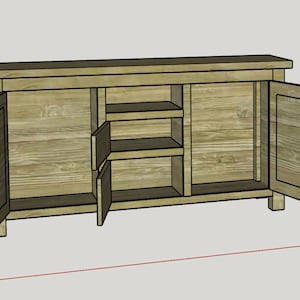 以下が含まれることがあります： 2 つのドアと 2 つの棚が付いた木製のキャビネット。ドアが開いており、棚は空です。