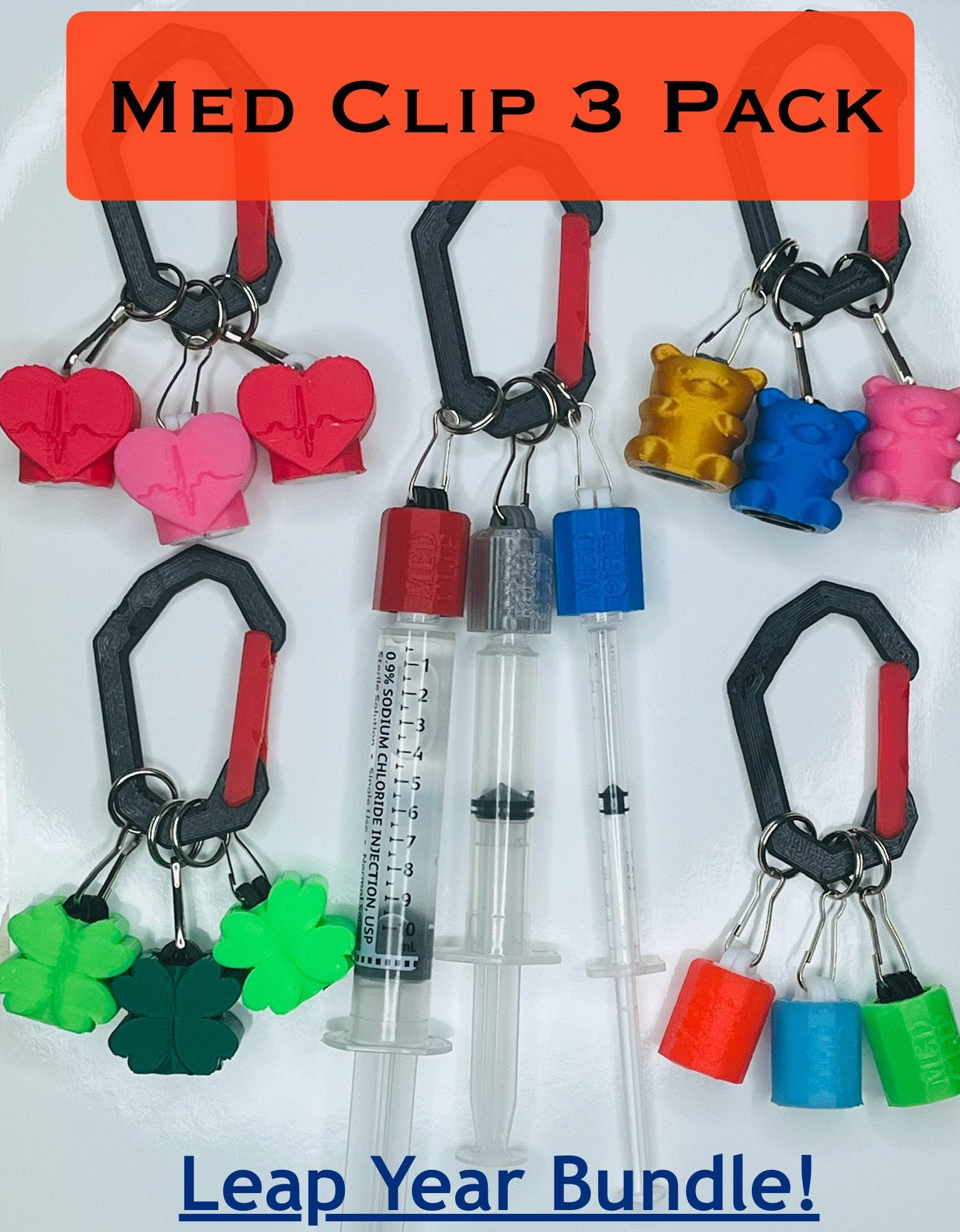 Med Clip 3 Pack syringe holder (nurse, paramedic, EMT, healthcare)