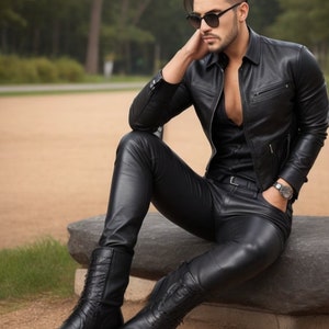 Handgefertigte Herrenhose aus Schafsleder, authentische schwarze Lederhose, Herrenlederjeans, schmal geschnittene Lederhose, ideales Geschenk für ihn