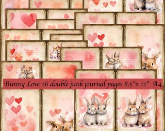 Bunny Love 16 Doppelseiten Junk Journal Herzen Valentines Day