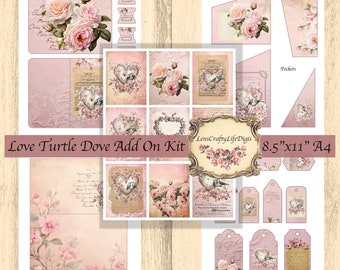 Liebe Schildkröte Taube Add On Kit 8.5 "x 11" A4 Valentinstag Romantische Junk Journal Tags Taschen Karten