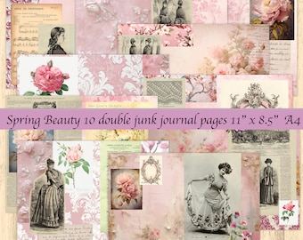 Spring Beauty 10 Doppelseiten Junk Journal Blossom Magnolia Damen Vintage Antik Mode du Jour Peony Handschrift Ephemera