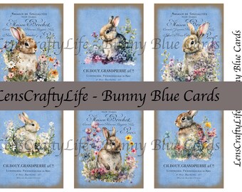 Häschen Blau Karten Junk Journal Karten Frühling Ostern