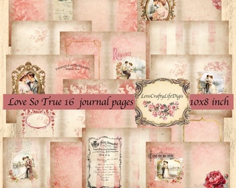 Love So True 16 Doppelseiten Junk Journal Shabby Chic Valentinstag