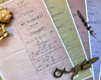 1912 Antike Dokumente Set 1, 15 Seiten, Ein- und Rückseiten in 4 Vintage-Farben, plus Seiten mit schöner Original-Handschrift, digitale Dateien