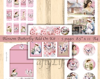 Blossom Butterfly Add On Kit - 5 Seiten Cherry Blossom Damen Schmetterlinge Tags Taschen Bauchbänder