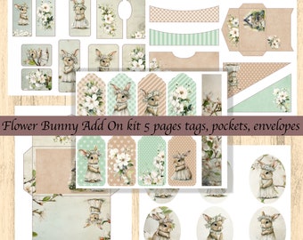 Flower Bunny Add On Kit 5 Seiten Tags, Taschen, Umschläge Frühling Ostern