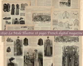 1890 La Mode Illustree Victorian 19 Seite Digitaler Download in 2 Größen große Einzel- und kleinere Doppelseiten Damen Kleider 8,5 "x 11" A4
