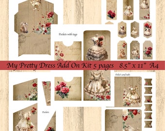 My Pretty Dress Add On Kit 5 Seiten Tags Taschen Umschlag Folios