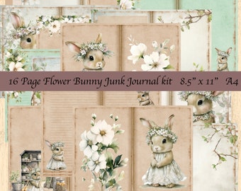Blumenhase 16 doppelte Junk Journal Seiten Frühling Ostern