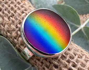Bunter Ring, geschmolzener Glas Ring, Regenbogen Ring, handgefertigter Ring, Glasschmuck, Geschenk für sie, Glasschmuck