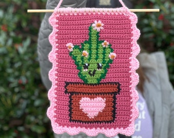 F’in Cute Cactus Crochet PATTERN ONLY / Tapestry Pattern / Crochet Wall Hanging / Crochet Pattern