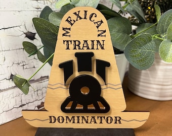 Mexican Train Domino Trophy: Wooden Dominator Award Player Piece – Game Night Winner Decor