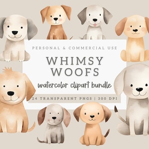 Whimsical Dog Clipart Bundle, Kawaii Dog, Commercial Use, Quirky Dog Watercolor Clipart, Planner Clipart, Junk Journal, Quirky Art