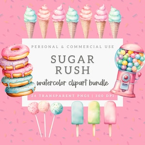 Sweets Clipart, Fantasy Candies, Candy Shop Cliparts, Watercolor Sweets, Dessert Clip Art, Pastel Candies Sweets Gifts, Pastel Colors