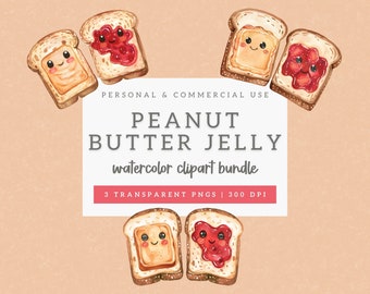 Pb&J Download, Watercolor Peanut Butter And Jelly Clipart, Instant Download