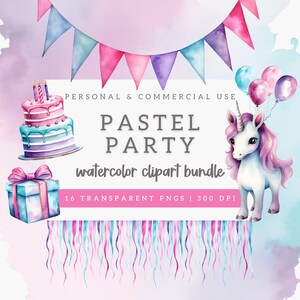 Unicornio Clipart, Acuarela Png, Unicornios Acuarela, Cliparts Fantasía, Pastel Clipart, Descarga Digital, Fiesta Pastel, Uso Comercial
