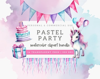 Einhorn Clipart, Aquarell Png, Einhörner Aquarell, Fantasy Cliparts, Pastell Clipart, digitaler Download, Pastell Party, kommerzielle Nutzung