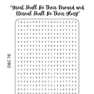D&C 76 &quot;Great Shall Be Their Reward and Eternal Shall Be Their Glory&quot; Word Search - 2025 Come Follow Me July 7-13