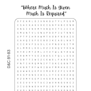 D&C 81-83 &quot;Where Much Is Given Much Is Required&quot; Word Search - 2025 Come Follow Me July 21-27