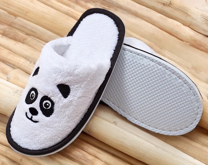 Personalized Panda Slippers for Girls – Custom Plush Slippers, Spa Party Birthday Gift