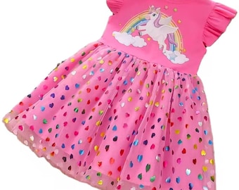 Personalized Unicorn Tutu Dress: Sparkly Wings, Hearts Birthday Dress