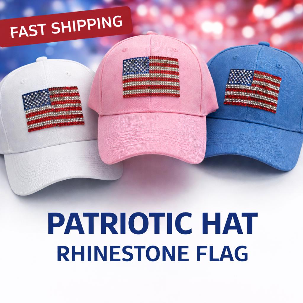 Rhinestone American Flag Baseball Cap, Patriotic Bling Hat  display picture 1
